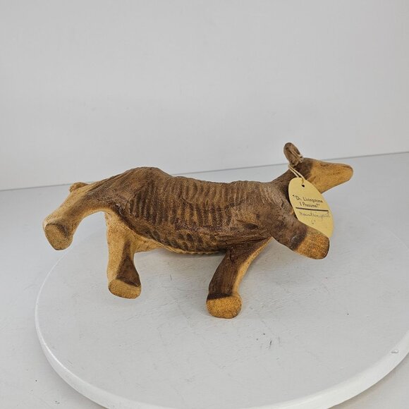 Hand-Carved Wooden Ram Goat Figurine With Dr. Livingstone I Presume Tag - Picture 6 of 8